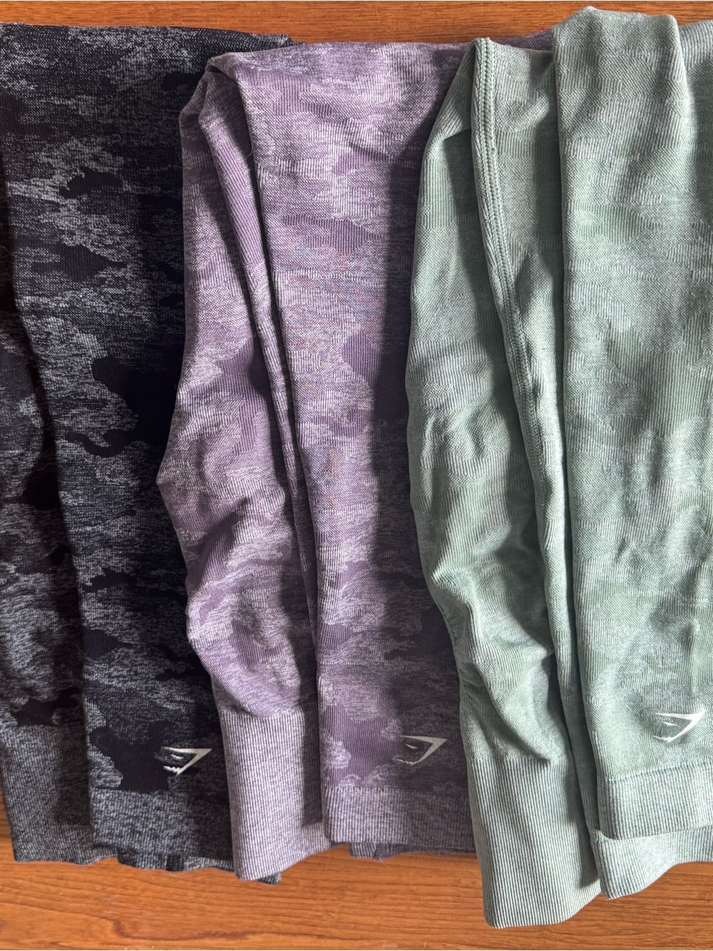 Gymshark Leggings in Charcoal, Purple, and Sage Green
